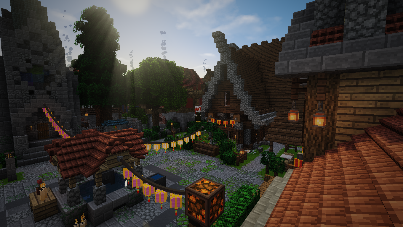 带有仙女灯的城市广场