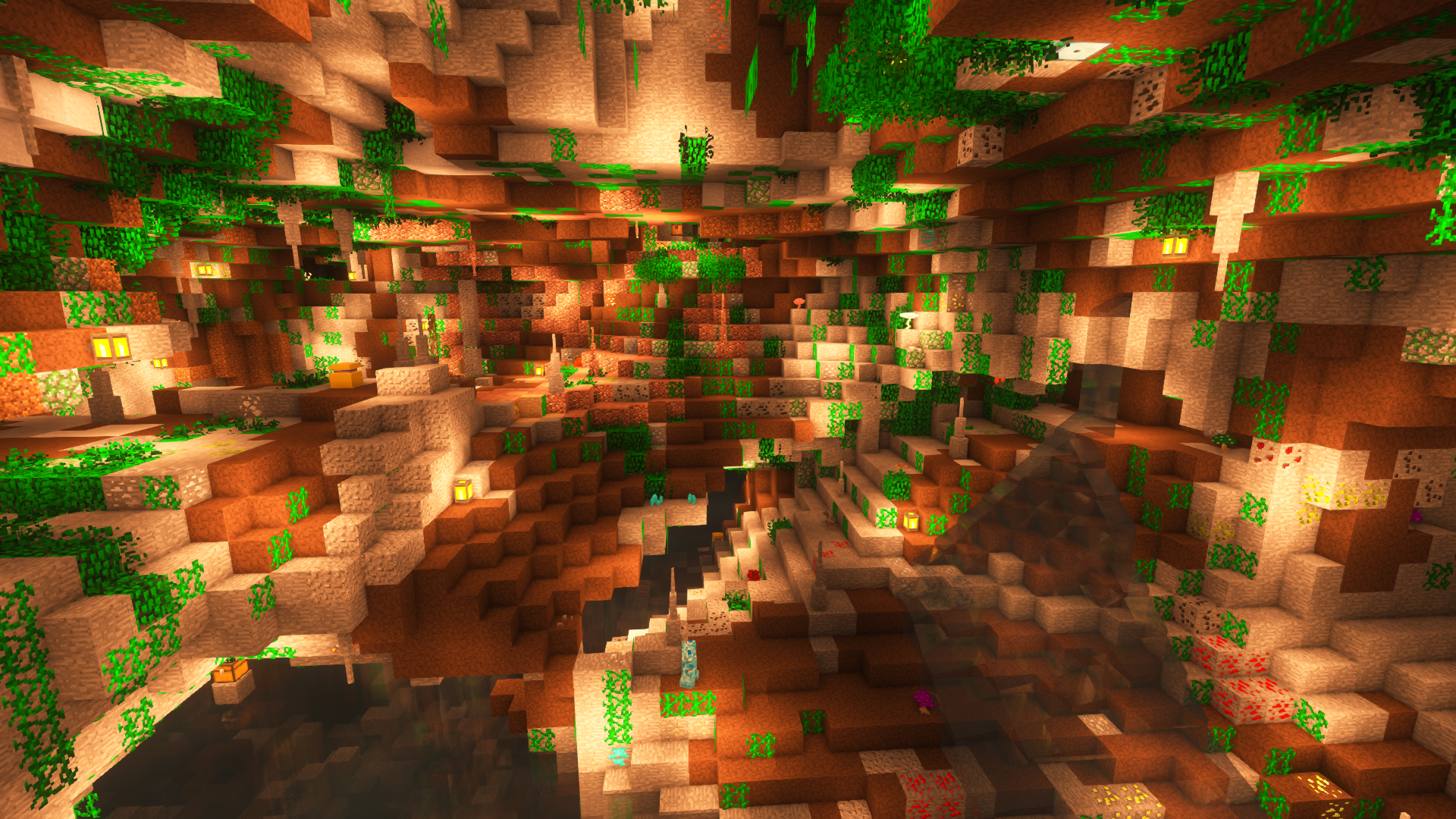 一个完全被照亮的地下洞穴