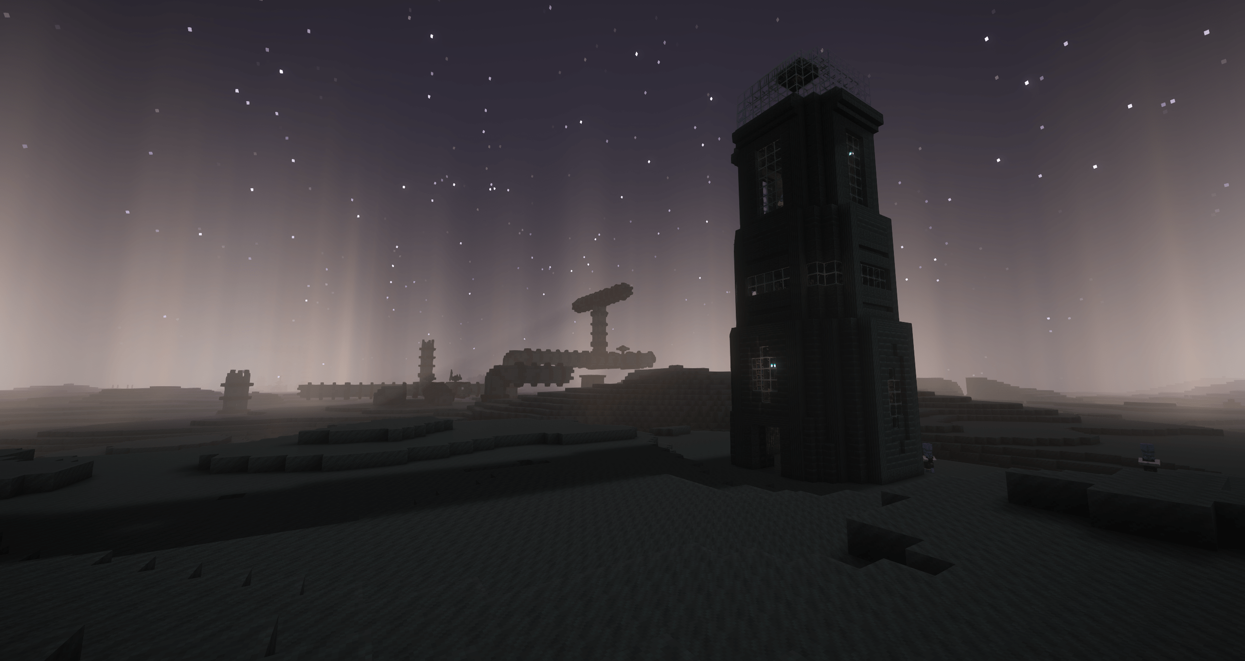 带有烈焰管道和月球塔的月球景观