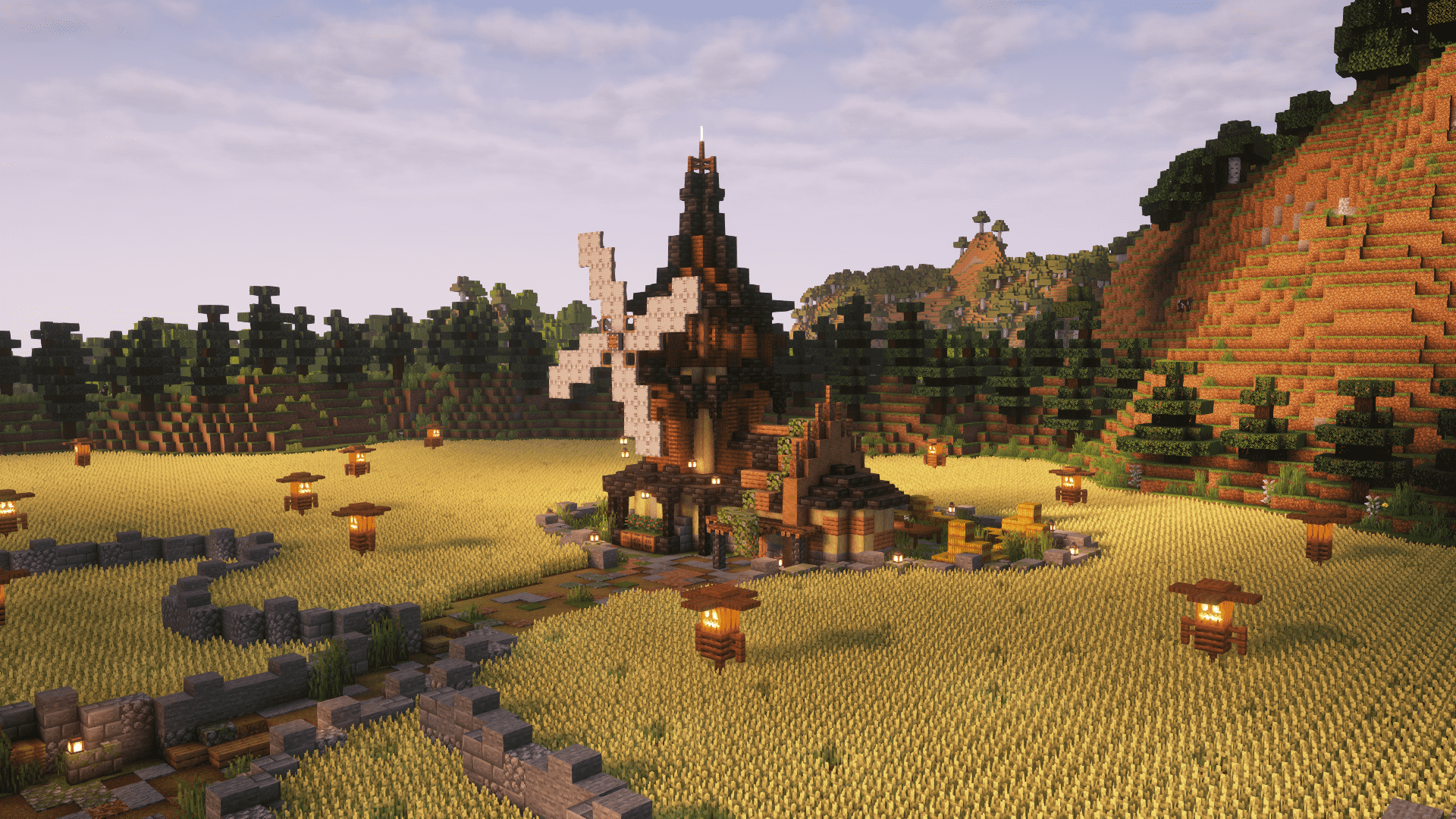 麦田中央的风车