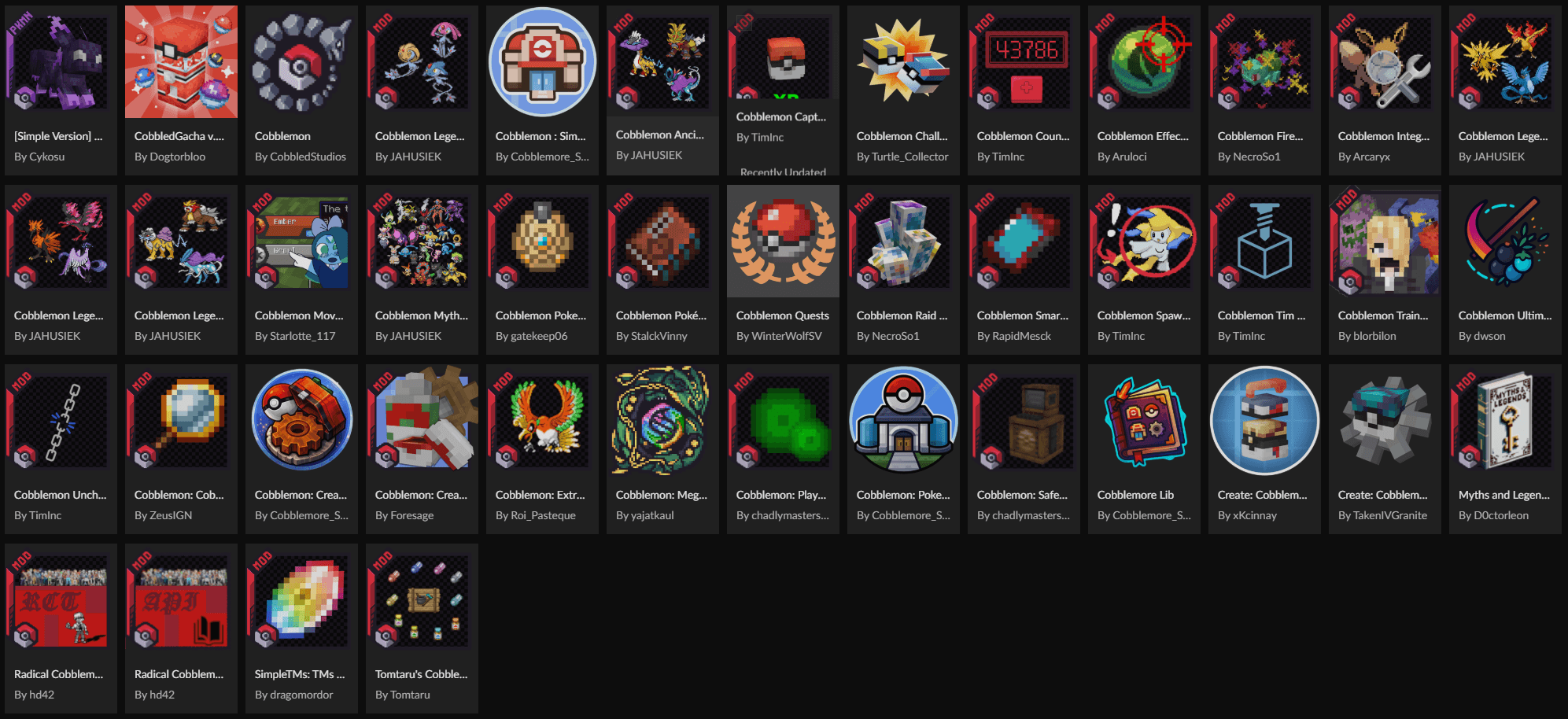 当前已安装的宝可梦模组（未来列表可能有所变动）\n